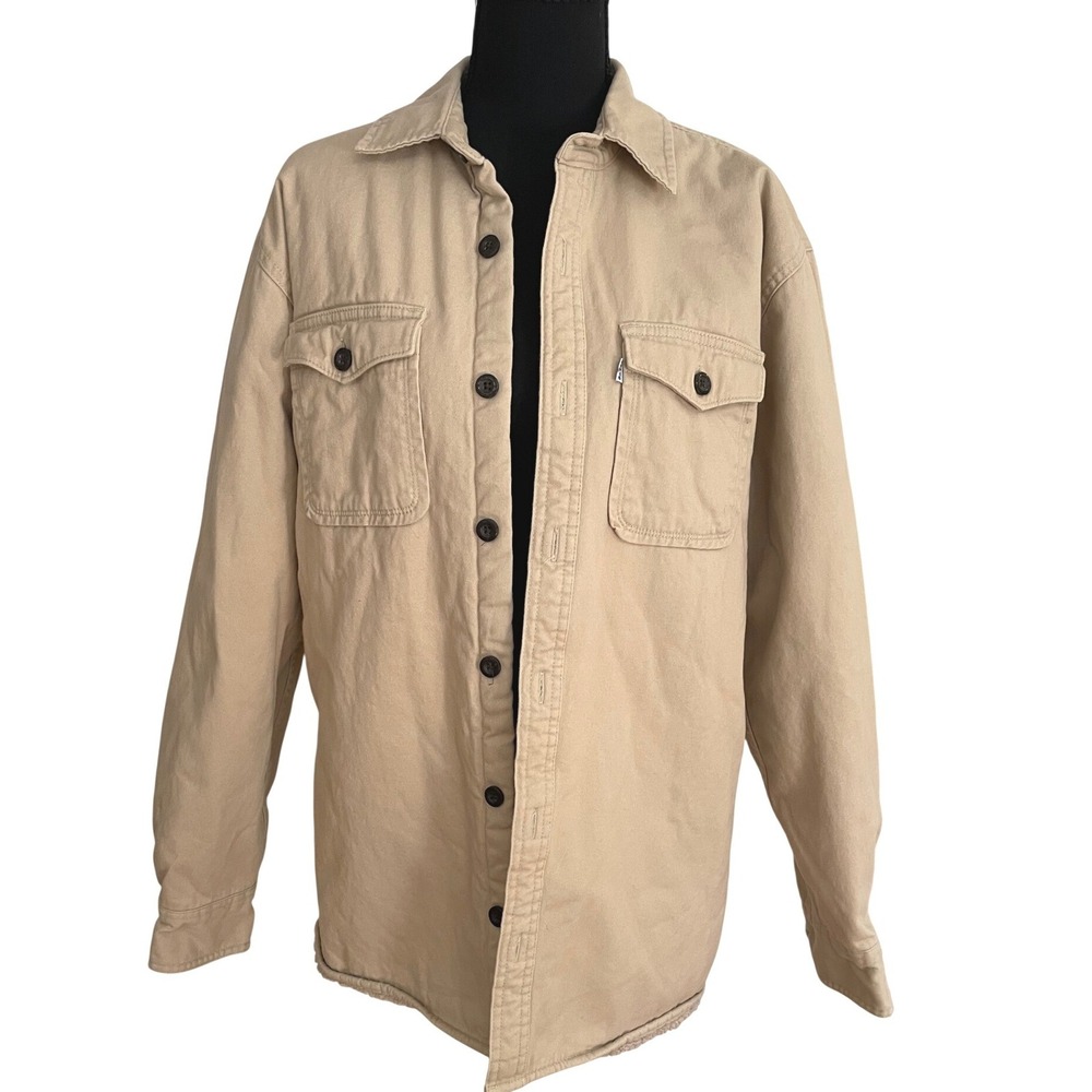 Levi Shirt Jacket Mens S Tan Cotton Sherpa Lined Utility Work Shacket 3LYLW7252